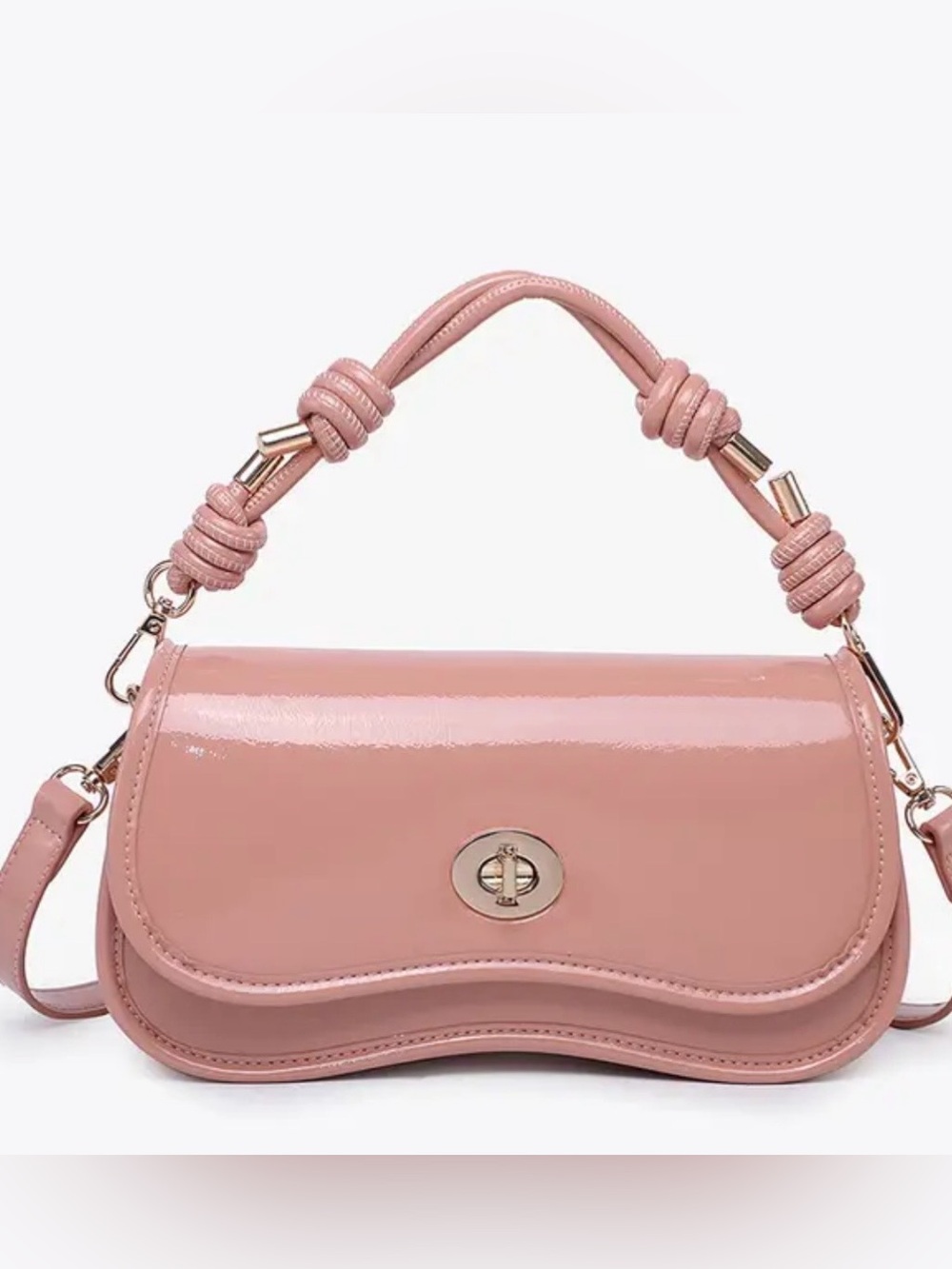 NWT Patent Knot-Handle Mini Shoulder Bag, Pink/Nude
